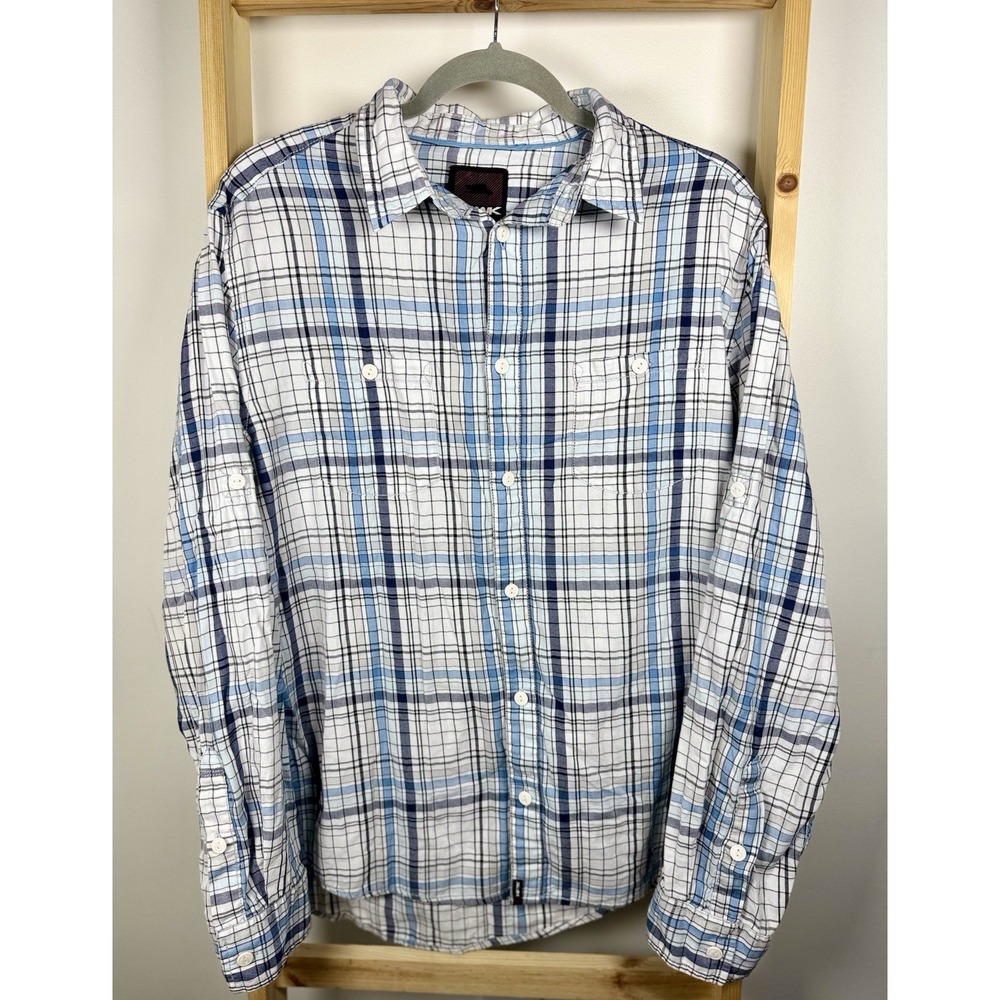 Tony Hawk Mens Blue White Plaid Long Sleeve Button Up Size XL (B6)
